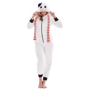 Keanu Womens/Ladies Snowman Fleece Jumpsuit / White/Black